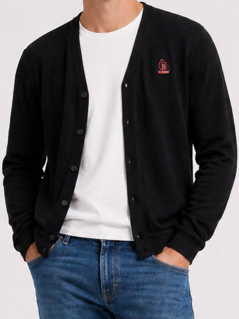VINTAGE 90s IZOD Crest Indie Grandpa Cardigan Sweater Black XL